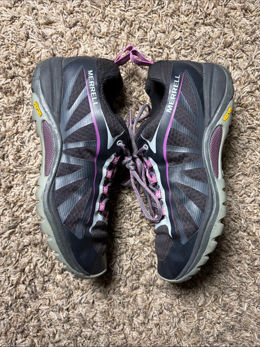 Merrell Women’s 9.5 Black Purple Vibram Trail Hiking Shoes Sneakers